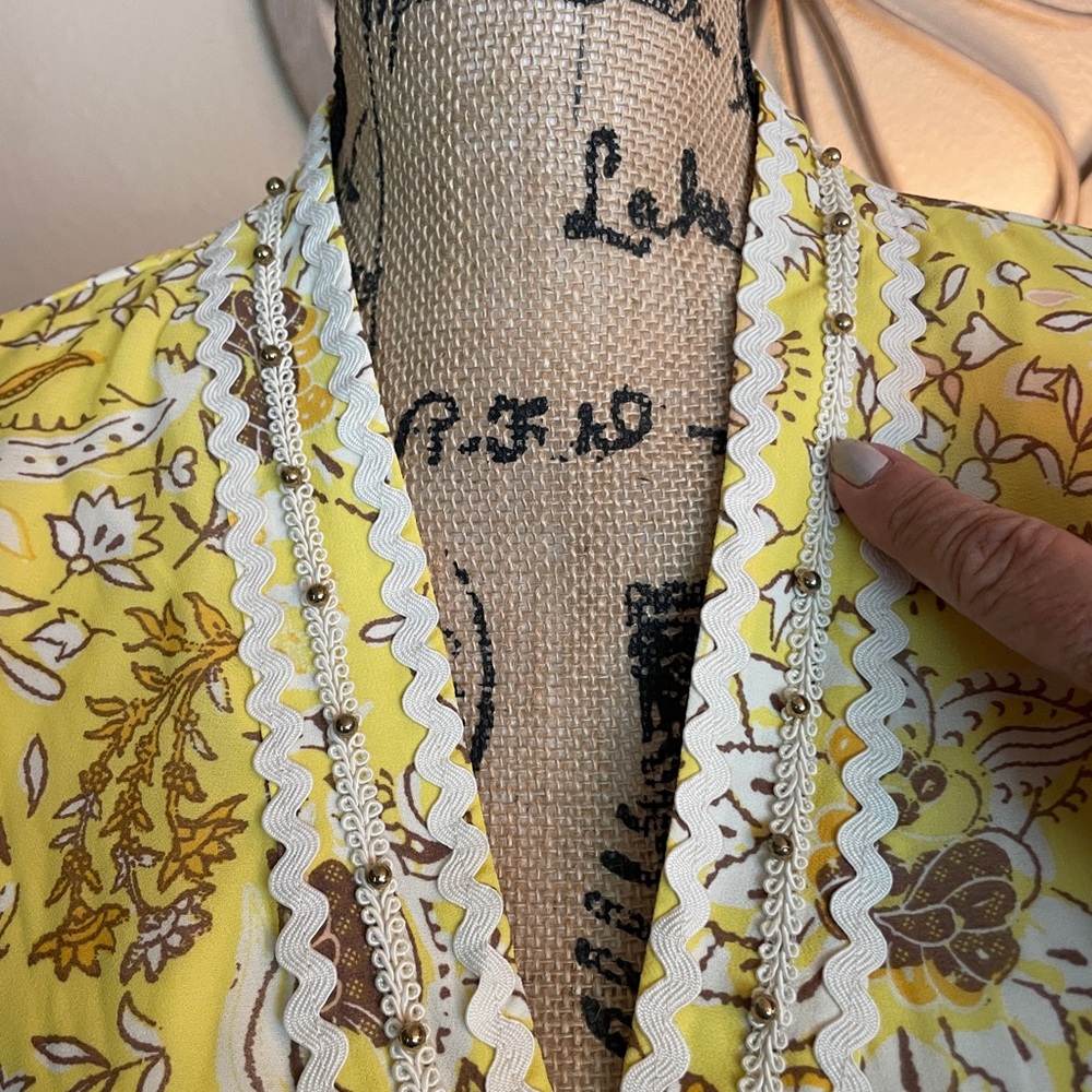 Marc New York Floral Yellow Ruffle & Rick Rack Women's Top - Picture 8 of 16